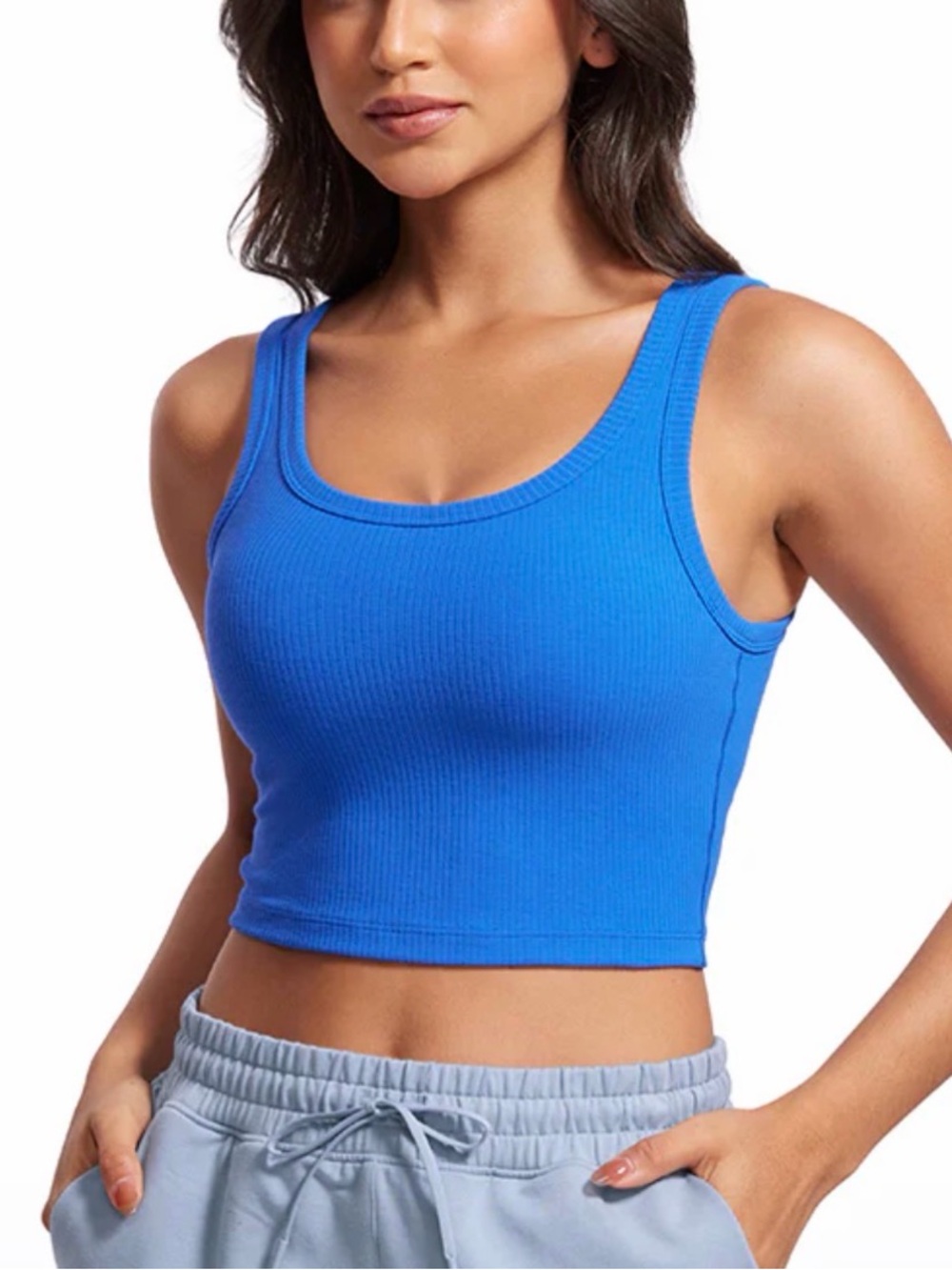 CRZ YOGA Ribbed Longline Sports Bra Crop Top Tank With Built In Padding Size S